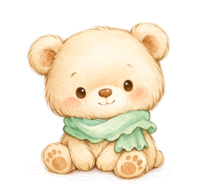 Codi, the Coddie guardian bear, wearing a soft mint scarf